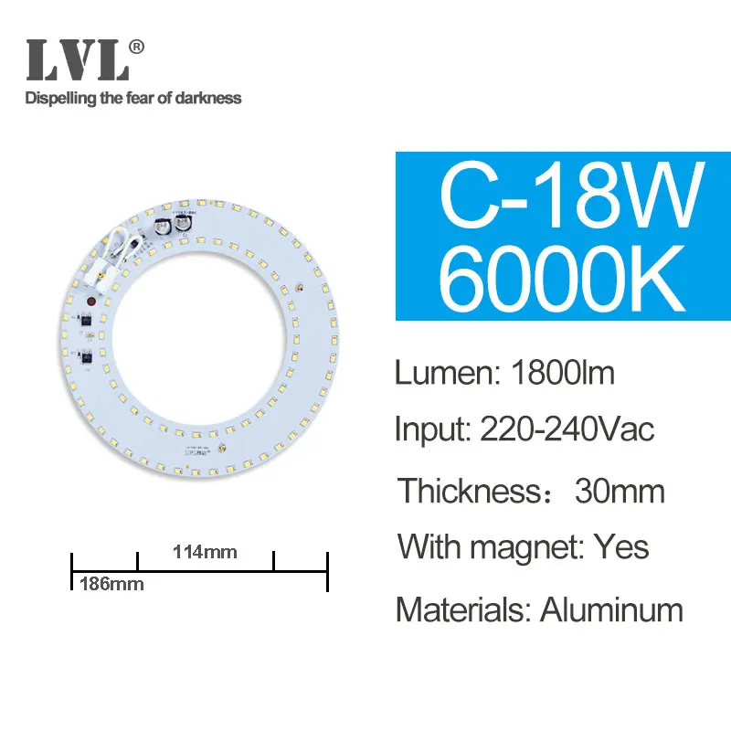 C-18W-6000K Светодиодный модуль светильник 220V 230V 240V 6W 10W 18W 25W 40W магнитное заменить лампы для проектора светильник ing источник для модернизации потолочный светильник - Цвет: C-18W-6000K