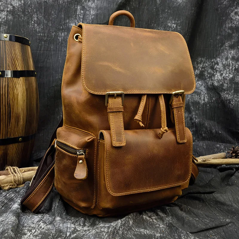 Винтажный рюкзак Crazy Horse из натуральной коровьей кожи Женский школьный для
