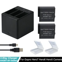 new 2x go pro hero7 hero 6 hero5 battery 3 way battery storage box charger for gopro hero 7 hero 6 5 black camera accessories