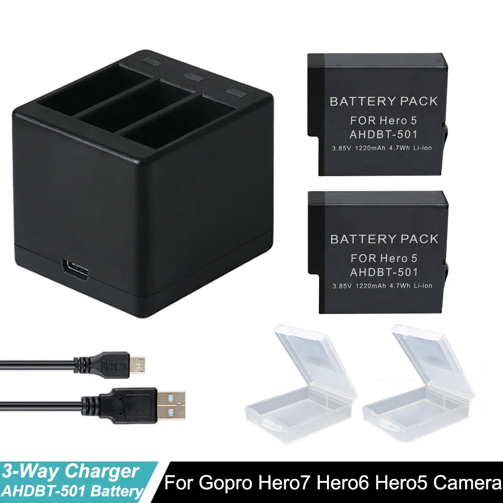 Новый аккумулятор 2x Go Pro Hero7 Hero 6 Hero5 + 3 сторонний бокс для хранения аккумулятора