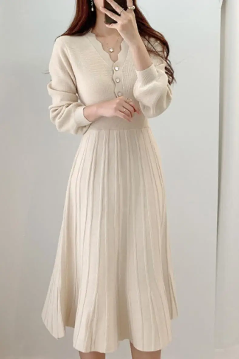 

COIGARSAM French Style Women dress High Waist Dresses Khaki Black Apricot 516