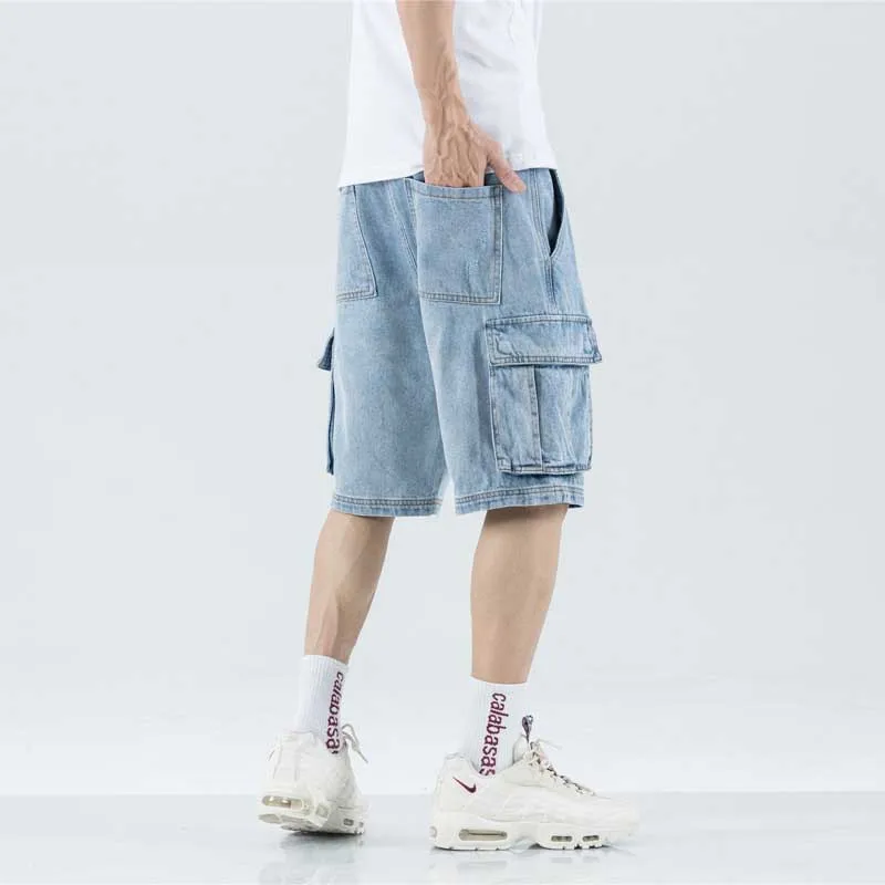 Шаровары джинсы летние карго шорты мужские размера плюс Модные свободные