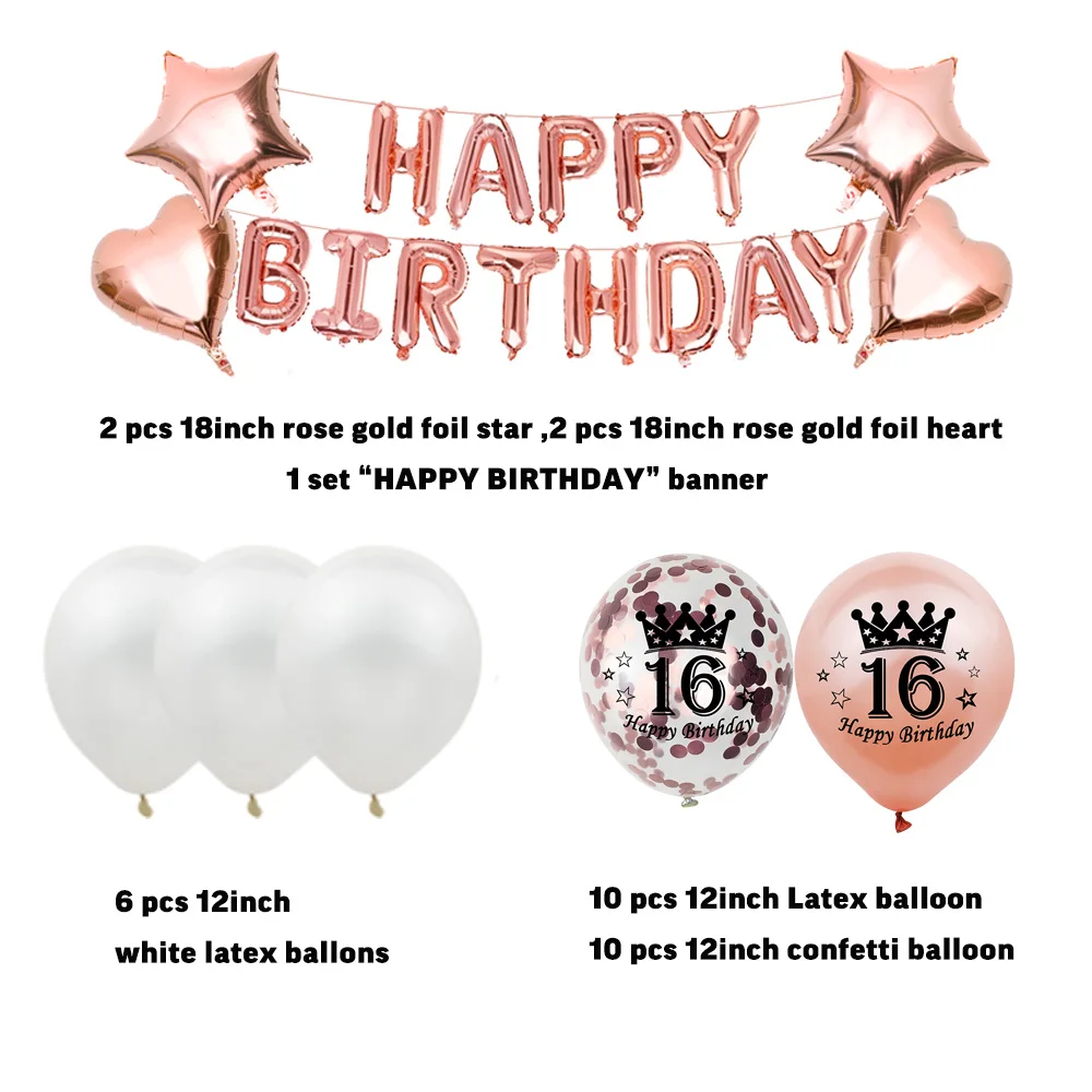 Amawill розовое золото милый Декор для вечеринки в честь 16-го дня рождения цифровой 16
