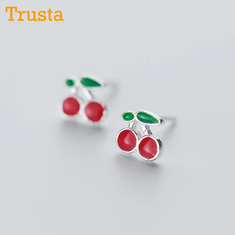 Trusta 925 пробы серебряные модные милые миниатюрные симметричные 5 мм X 5 мм красные серьги-гвоздики в виде яблока подарок для школьниц, детей, леди DS605
