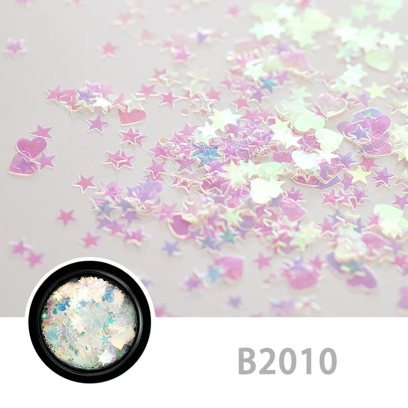 1 коробка голографический блестящий для ногтей микс Звезда круглое сердце хлопья