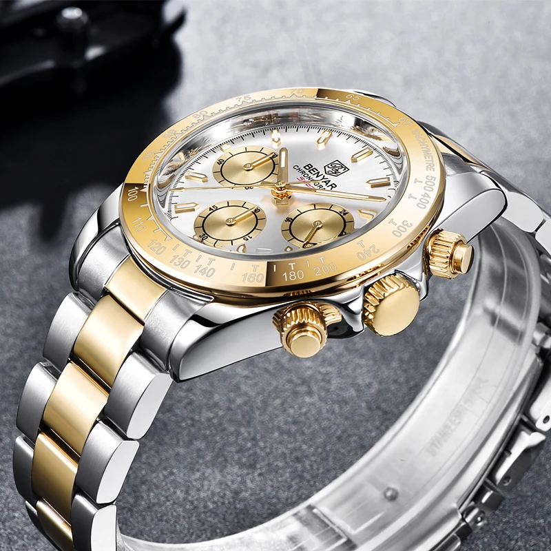 

Мужские кварцевые наручные часы с хронографом, из нержавеющей стали