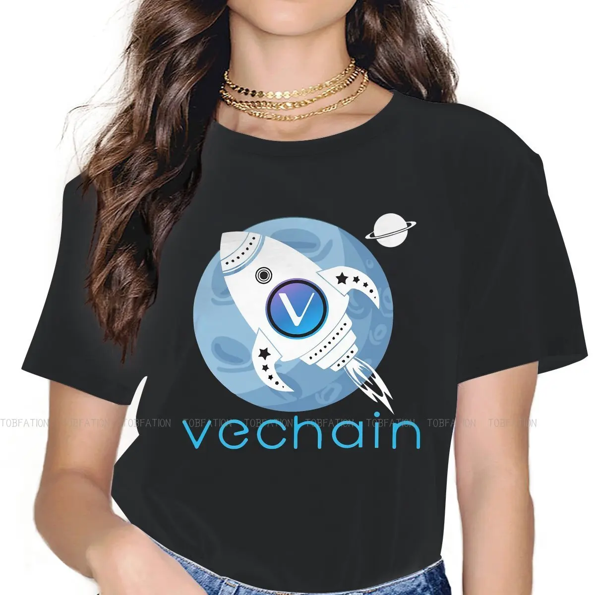 

Новинка, хипстерские футболки Vechain VET, для криптовалюты, для девочек, уличная одежда в стиле Харадзюку, футболка большого размера с круглым в...