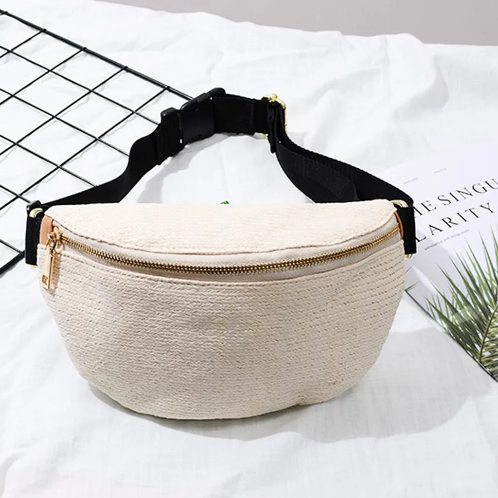 Женская Соломенная поясная сумка Harajuku модная пляжная на молнии с карманами и