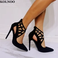 kolnoo real photos handmade ladies high heeled pumps kid suede pointed toe large size us5 15 evening party fashion court shoes