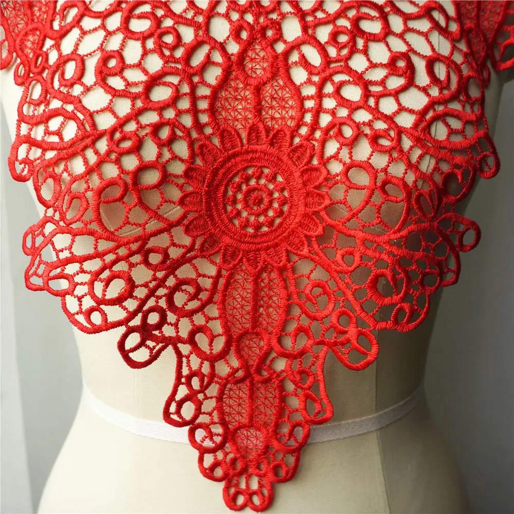 Красный с круглым вырезом воротник ткань Водорастворимые Вышитые свадебное