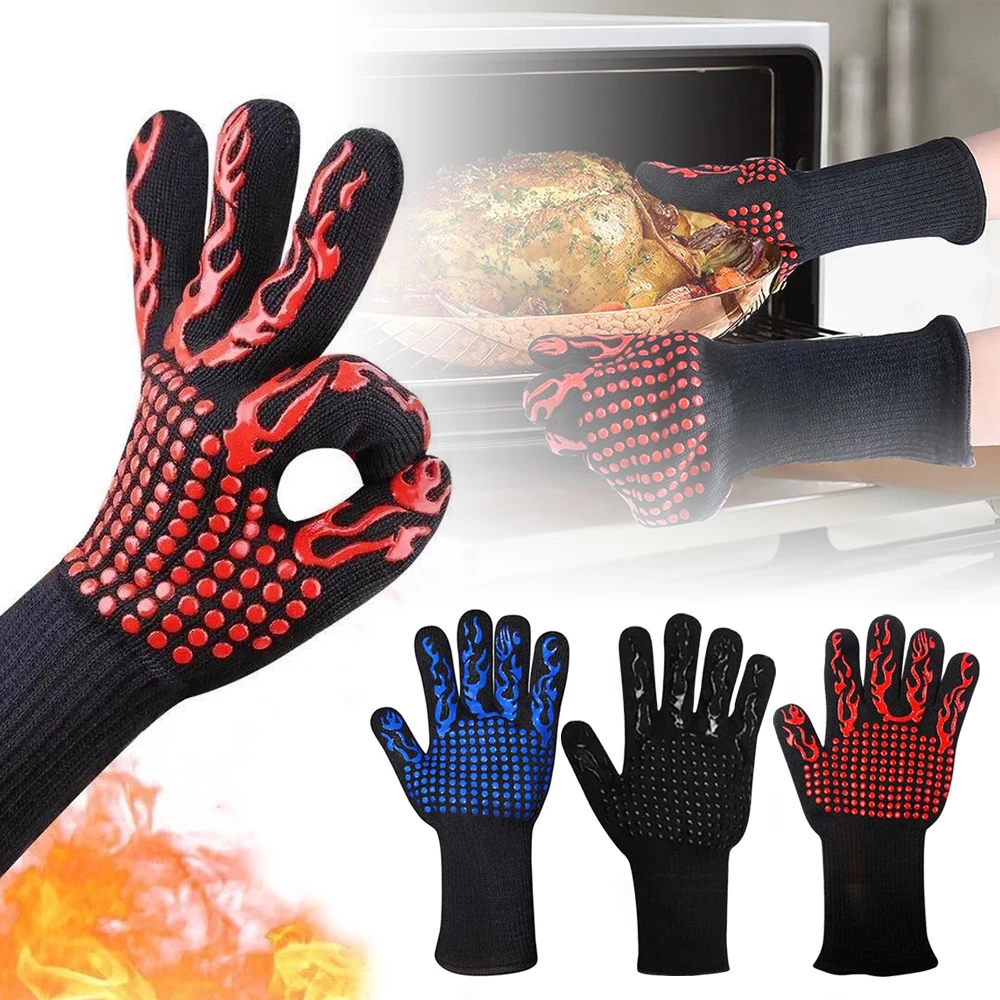 1pc 800 degree Heat Proof Resistant Oven BBQ Gloves Kitchen Heat Resistant Cooking Silicone Mitt BBQ Baking Oven insulated glove