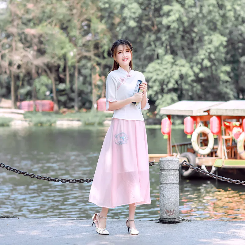 Восточная одежда литературная маленькая свежая вышитая летняя рубашка из хлопка