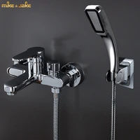 bathroom chrome brass bathtub faucet kit set simple bath tap with hand shower kit wall brass shower mixer
