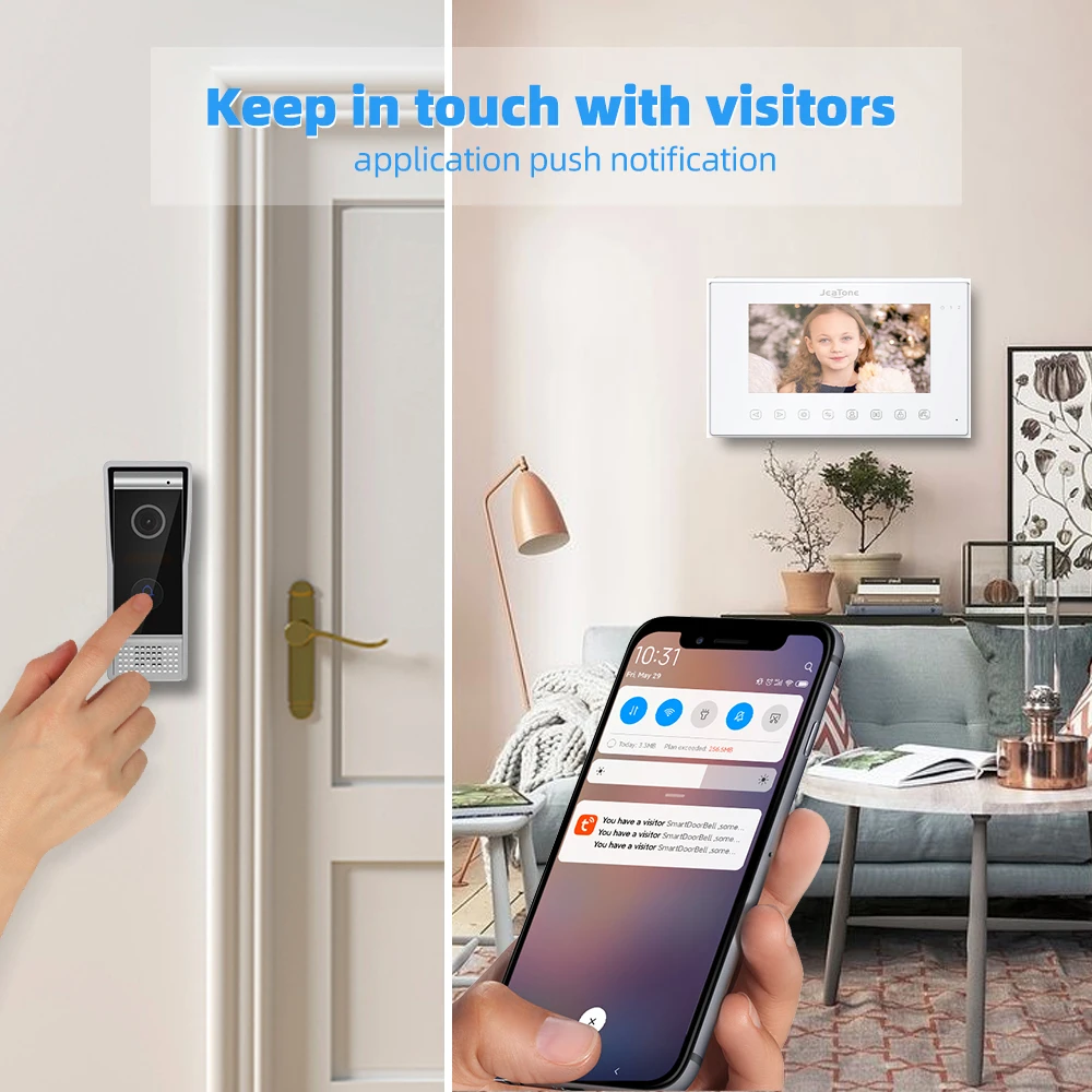 Jeatone Wireless WiFi Tuya Smart 1080P Video Intercom System For Home,Doorphone IR Camera， Motion Detection, Remote Unlock enlarge
