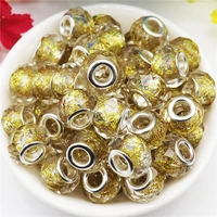 10pcslot wholesale gold color glitter cut faceted glass big hole european spacer beads for women men girl bracelet hair jewelry