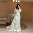 Простые белые шелковые вечерние платья Verngo, пышные женские Формальные платья Дубая с длинным рукавом и квадратным вырезом для выпускного вечера, женское платье для вечеринки 2021