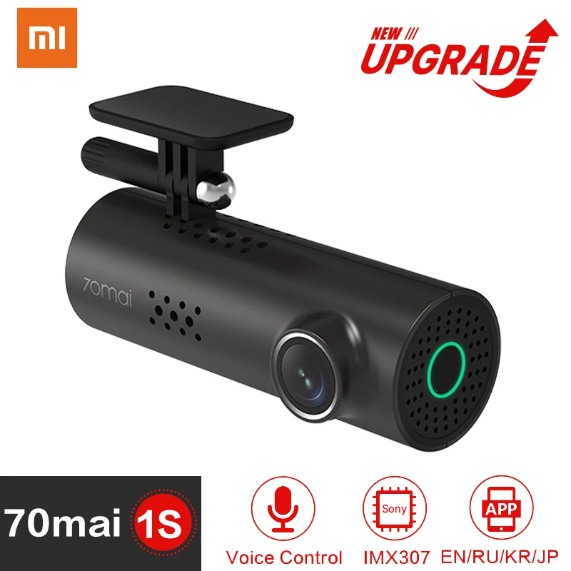 Черный Xiaomi 70mai Автомобильный видеорегистратор 1S Smart WiFi-DVR 130 градусов Беспроводная камера 1080P HD ночная версия g-сенсор диктофон английский голос - Цвет: Черный
