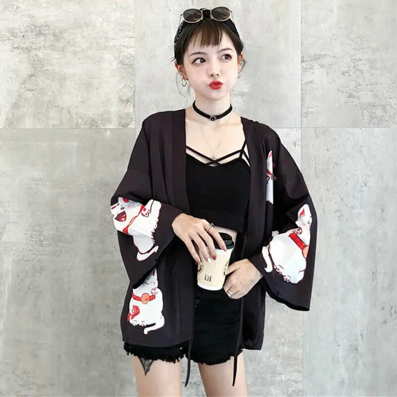 Японское кимоно для женщин кардиган в стиле Харадзюку пальто юката халат блузка