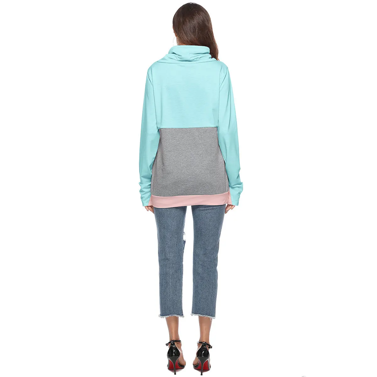 

Hoodies for Women Autumn New Hooded Loose Long Sleeve Patchwork Pocket Loose Boyfriend Pullovers Plus Size
