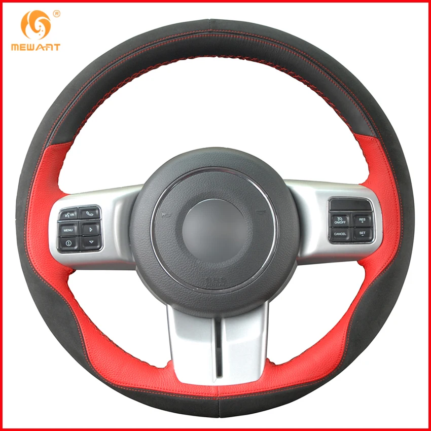 Чехол на руль MEWANT для Jeep Grand Cherokee 2011-2013 Compass Wrangler Patriot 2011-2016 кожаный черный красный |