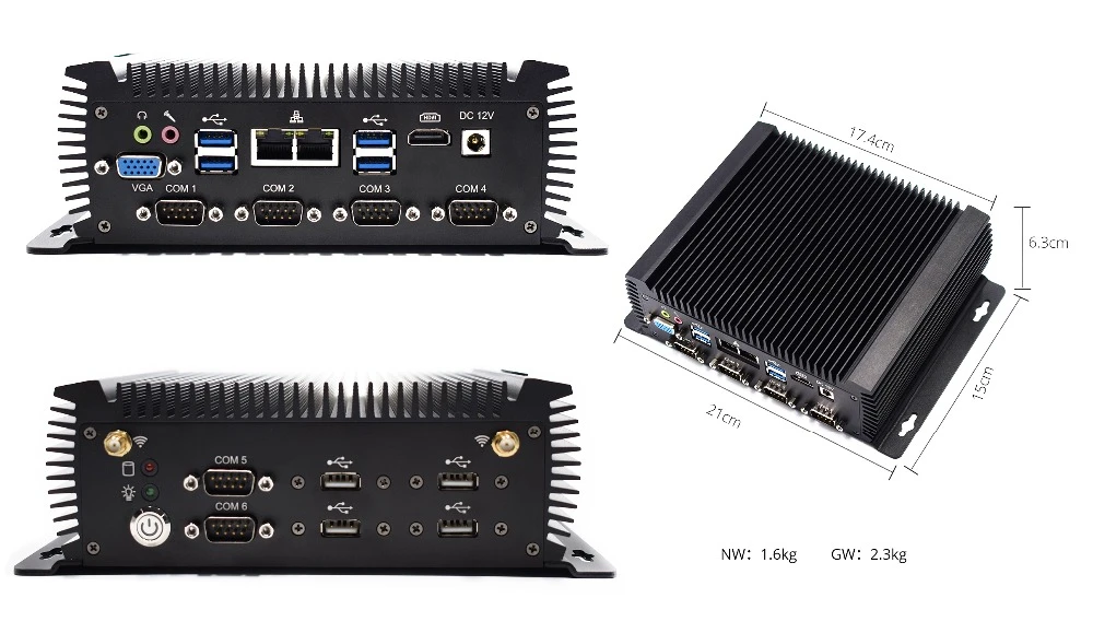 EGLOBAL безвентиляторный промышленный Мини ПК i7 4500U i5 Windows 10 Pro Linux PC 2* Intel lan 6* RS232/485 HDMI VGA 8* USB Wi-Fi, сторожевой 3g/4G