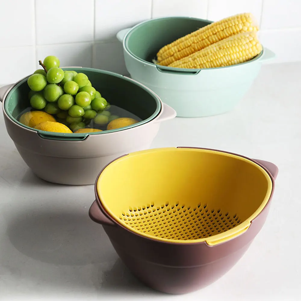 

Кухонная сливная корзина, двухслойный дуршлаг, мытье овощей и фруктов ситечко, корзина для хранения, кухонный инструмент