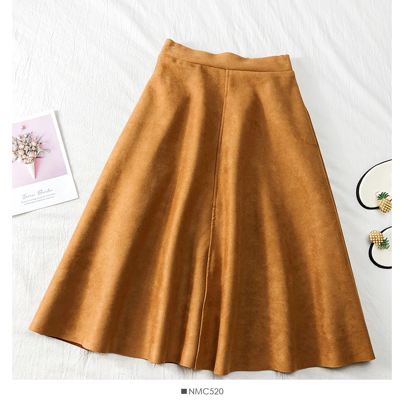 khaki Женские юбки до середины икры юбка из замши плиссированные бархатные с завышенной талией из растягивающейся ткани Saia Миди юбки женская одежда - Цвет: khaki