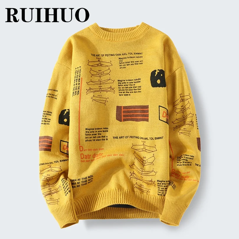 Свитер RUIHUO с графическим рисунком мужская одежда корейский модный мужской
