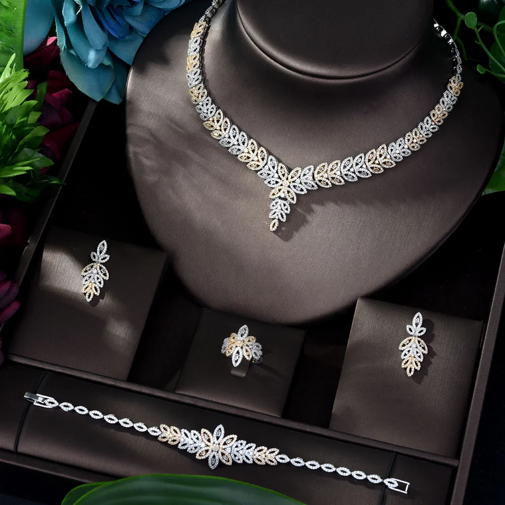 Роскошные 2 тонны 4 шт свадебные циркониевые Ювелирные наборы для женщин вечерние