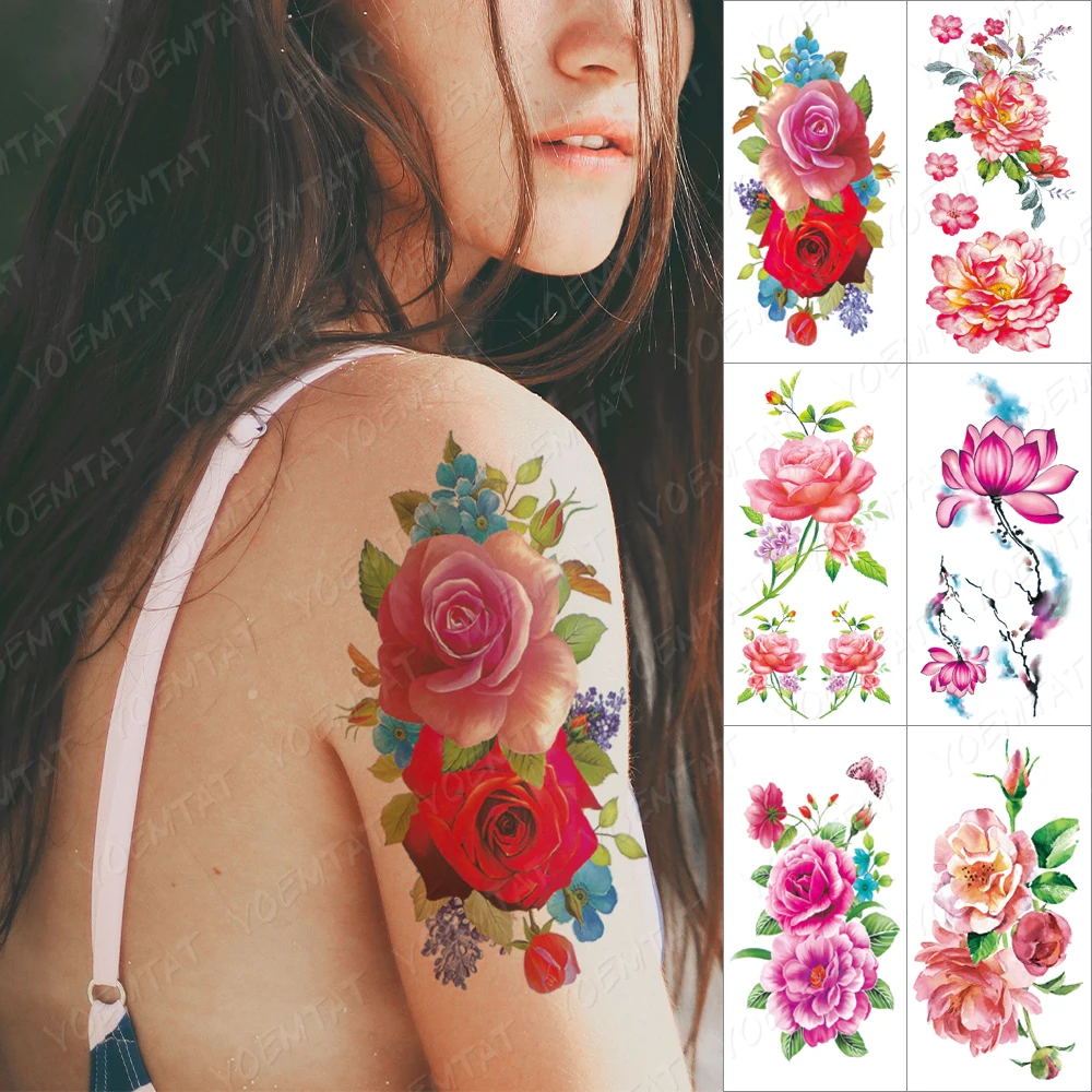 

Watertransfer Temporary Tattoo Stickers 3D Lifelike Cherry Blossoms Rose Flowers Tattoos Flash Body Art Arm Leg Tatoos Women
