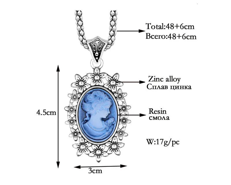 Lady Queen Cameo Pendant Necklace Vintage Hollow Flower Necklace For Women Antique Silver Plated Fashion Jewelry