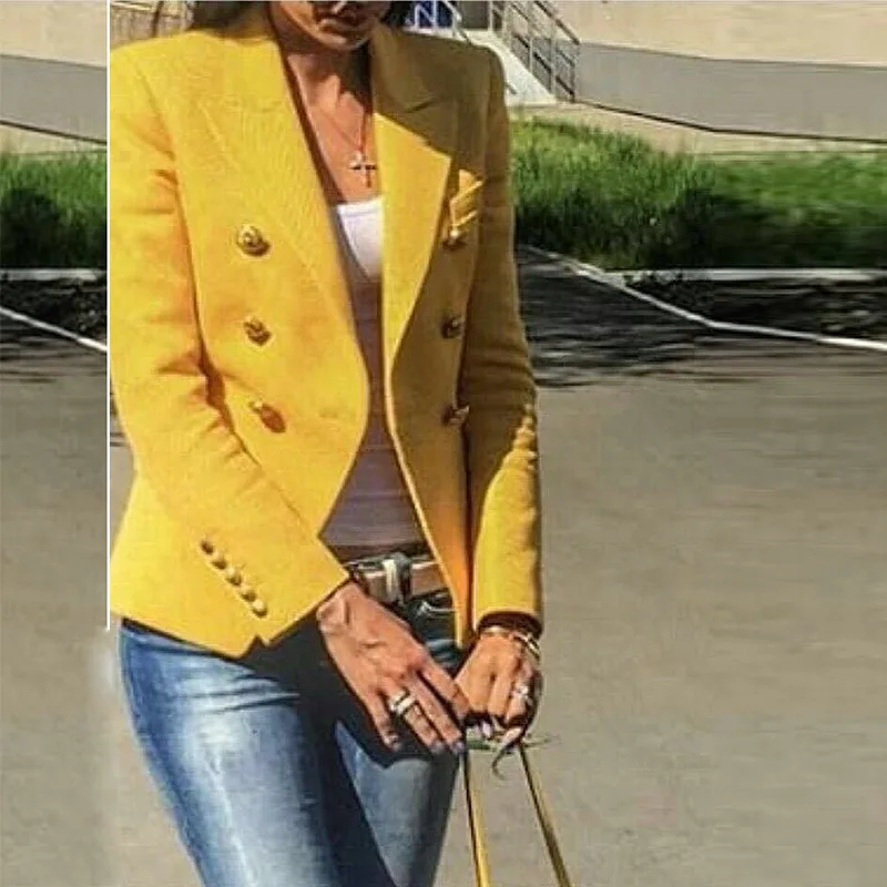 

2021 Fashion Suit Lion Metal Button Double Breasted Slim Fit Suit Jacket Ginger