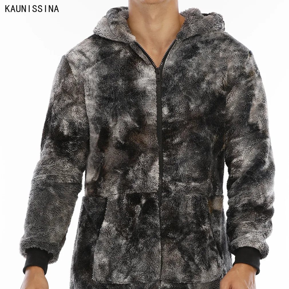 

Winter Men Onesies Pajamas Fleece Thick Warm Homewear Male Long Sleeve Zipper Hooded Adult Onesie Plus Size Lounge Sleepwear