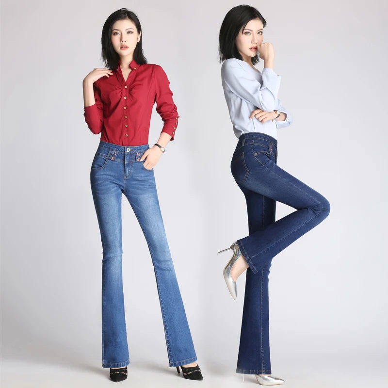 2020 New Women Flare jeans High Waist Slim Hip Lady Casual Denim Pants Fashion Embroidery Streetwear Office Plus Size Trousers | Женская