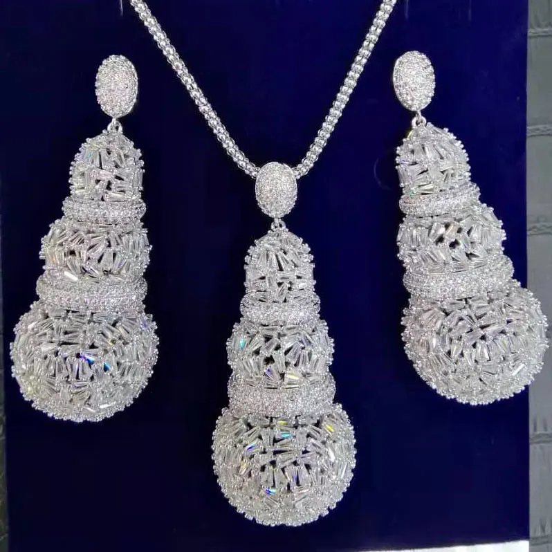 Silver Godki роскошный капли воды кубический циркон ожерелье Нигерия набор бижутерии из серег для женщин свадебный индийский Дубайский свадебный ювелирный набор - Окраска металла: Silver