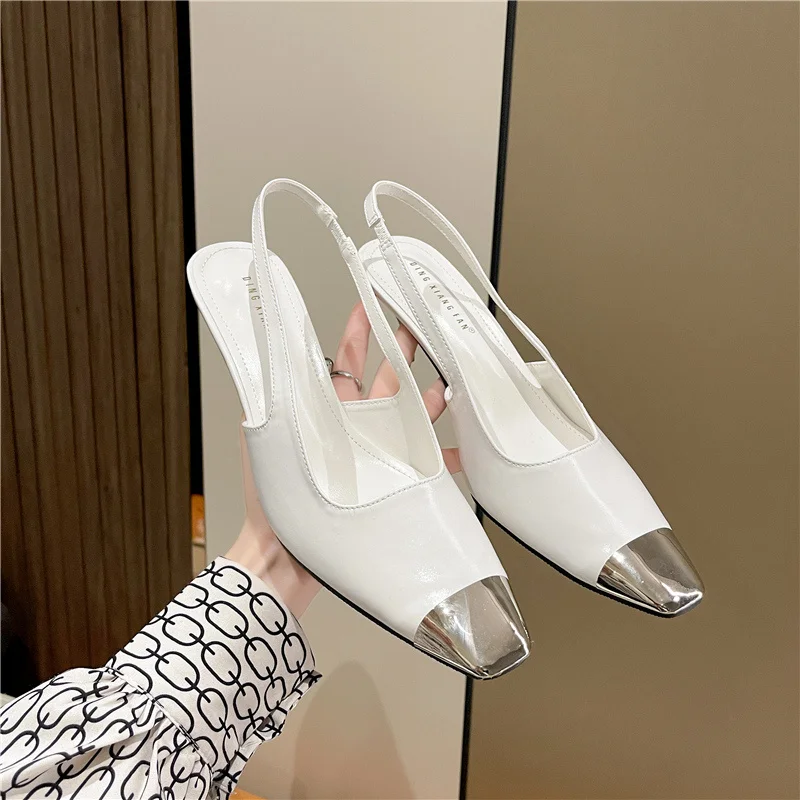 

Женские босоножки на высоком каблуке, дизайнерские босоножки с острым носком вечерние ремешком на пятке, вечерняя Классическая обувь, весн...