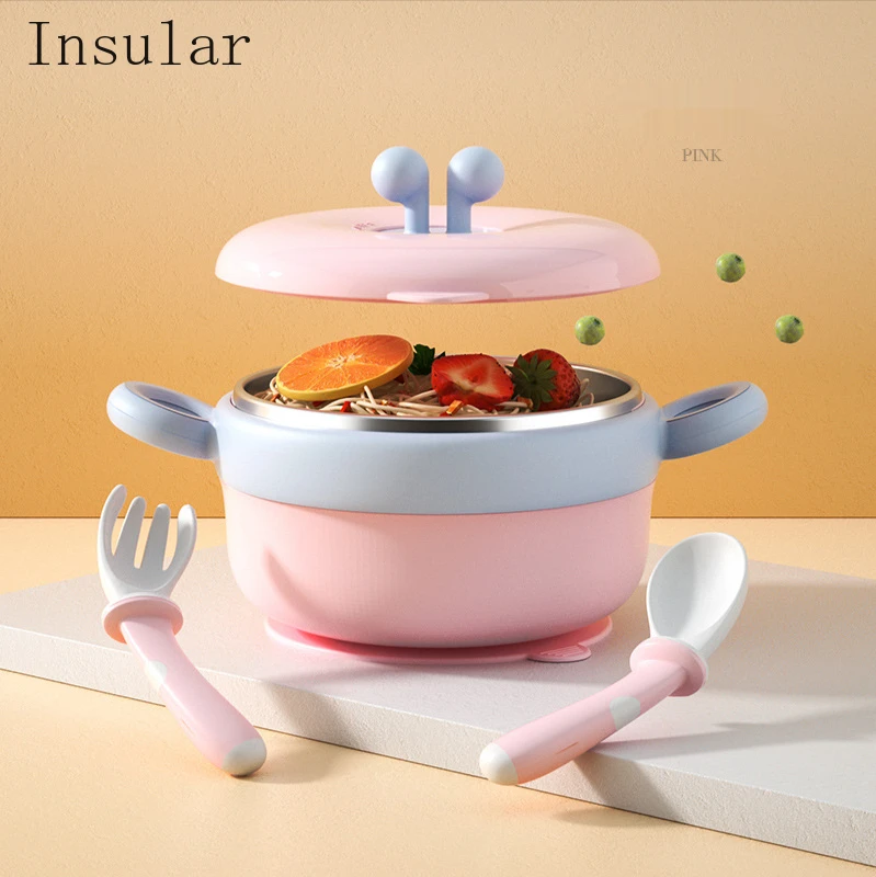 

Food Warm Injection Hot Water Insulation Kids Dishes Stainless Steel Tableware Baby Sucker Feeding Bowl Plate Gadgets Kids Plate