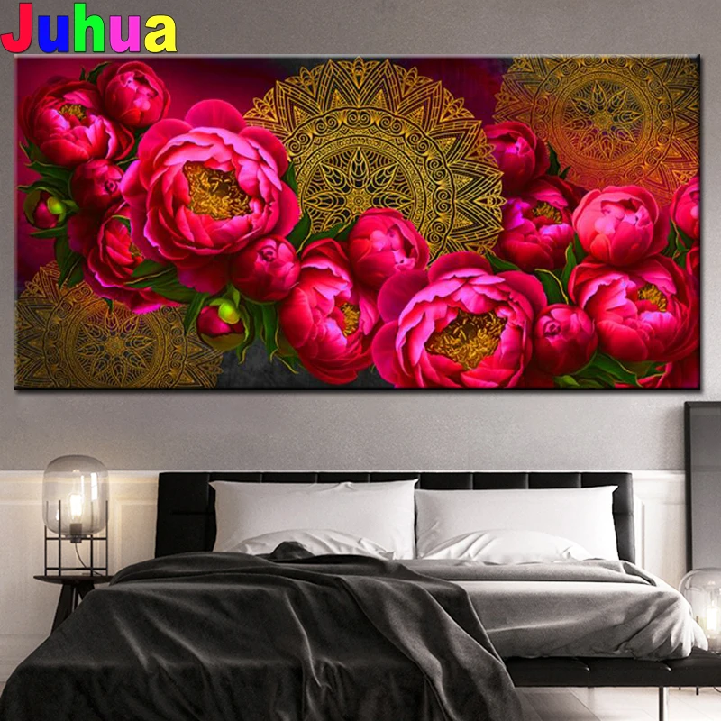 

Full Square Round Drill Diamond Painting Mandala And Red Rose Flower 5D Diamond Embroidery Cross Stitch Mosaic Diamond Art ,