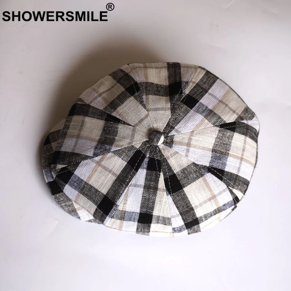 Кепка SHOWERSMILE Мужская льняная Классическая восьмиугольная кепка в клетку с шляпа