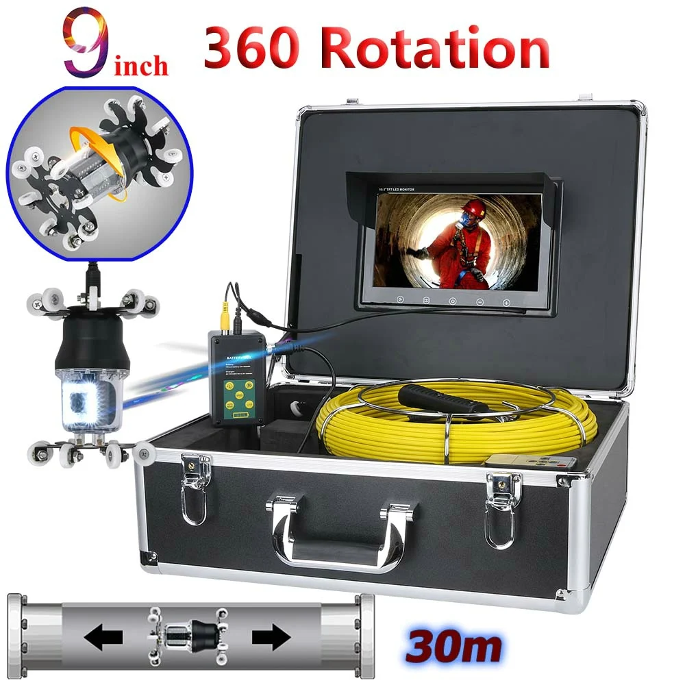 

30M/50M Pipe Inspection Video Camera Drain Sewer Pipeline Industrial Endoscope Support IP68 38 LEDs 360 Degree Rotating Camera