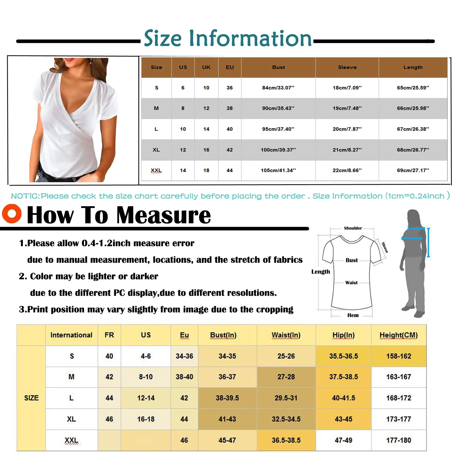 

35# Tops Women Casual Summer Oversized T Shirt Deep V Neck T-shirts Short Sleeve Warp Slim Fit Shirts camisetas de mujer