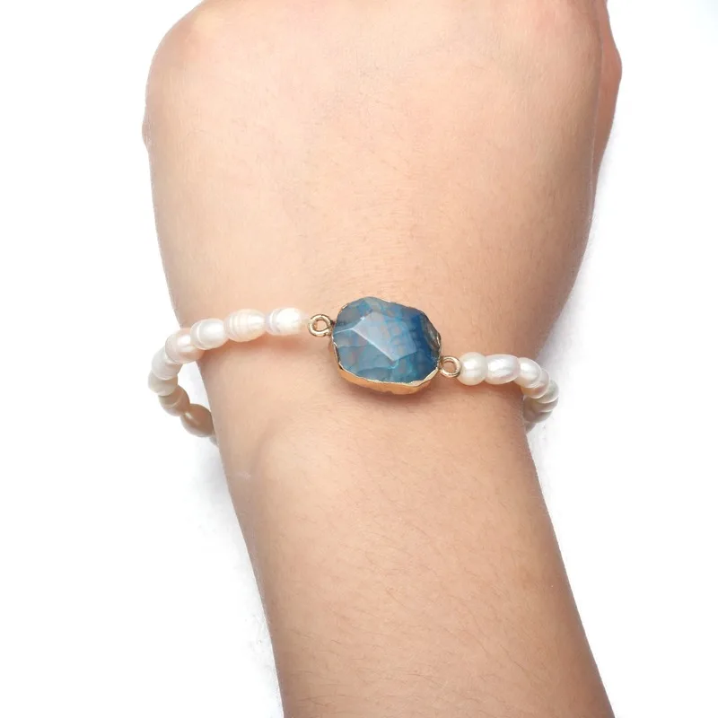 Новинка 4 5 мм пресноводный жемчуг инкрустированный браслет с агатами Простые