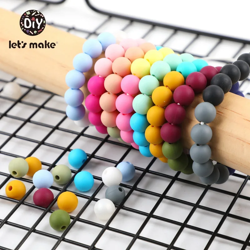 

9mm 50pc Silicone Beads Round Baby Teether Eco-friendly BPA Free Baby Teething Pacifier Chain Bead Tiny Perle Rod Let's Make