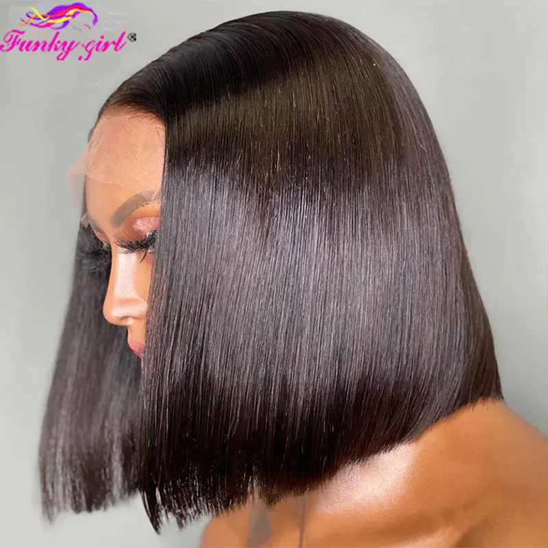 

Бразильские прямые короткие волосы, парики из человеческих волос, 13x1, парики на сетке, парики с прозрачной кружевной частью для черных женщи...