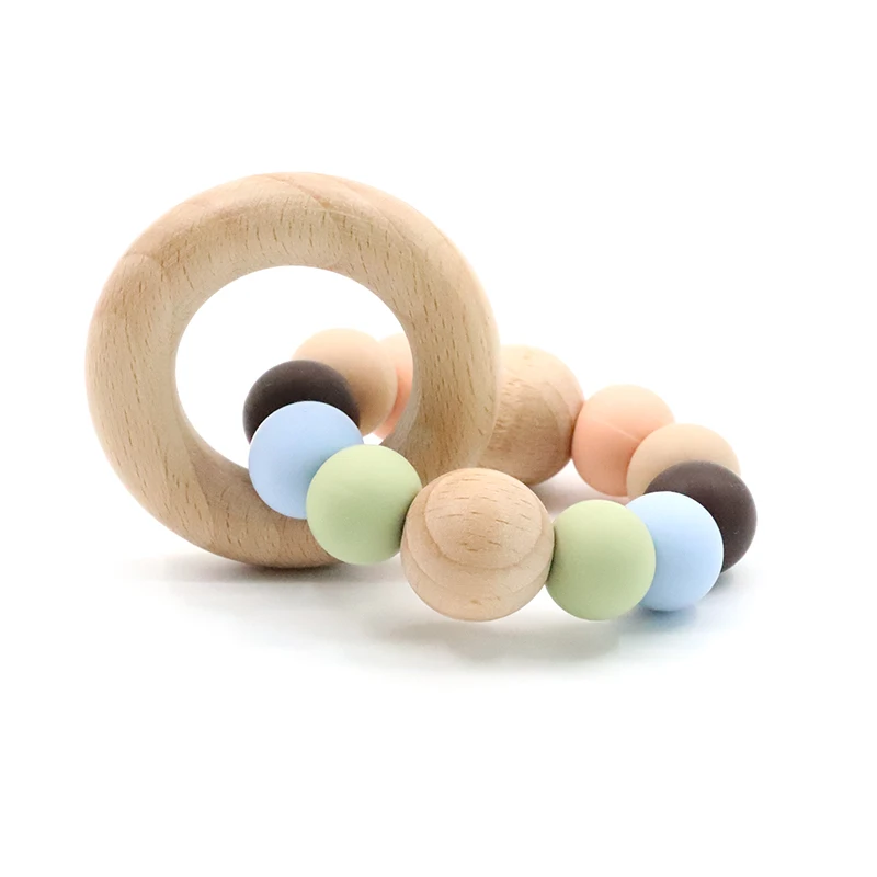 

Infant Toys Appease Colorful Bead Wooden Rings Pacifier Chain Baby Chewed Safety Tooth Collapse Children's Molars Toys