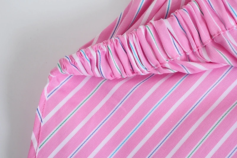 

Women Spring Loose Asymmetrical Striped Shirts Turn Down Collar Oversized Fashion Lace Up Shirts