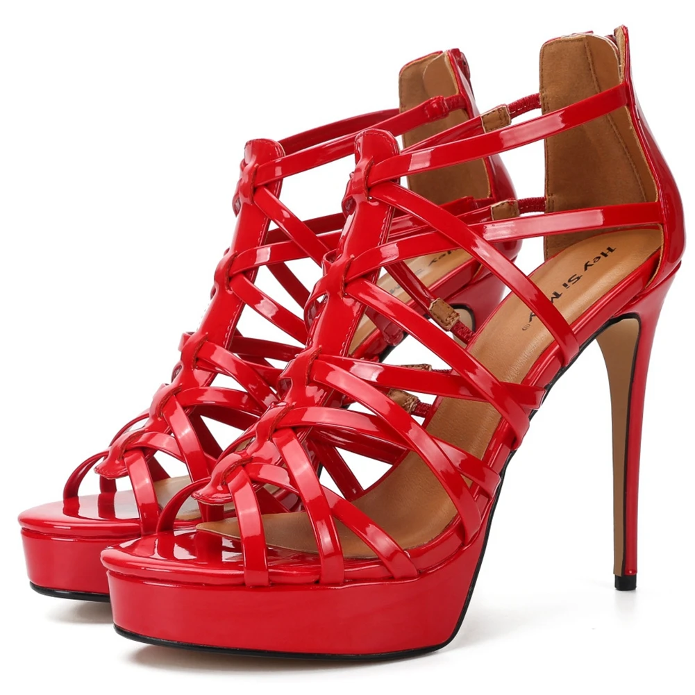 

SaraIris Solid Zipper Open Toe Platform Sandals Women Stiletto Heel Luxury Mature Sandals Ladies Shoes