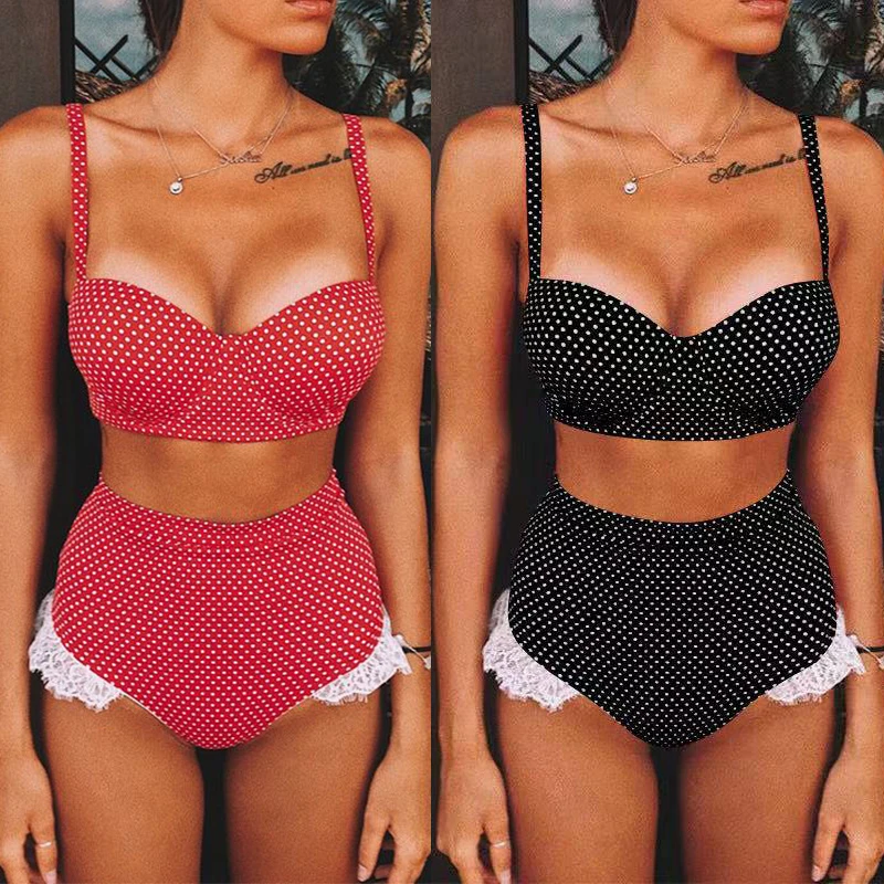 

Hirigin High Waist Dot Printed Swimming Suit Women Bikini Set New Plus Size Push Up Padded Swimwear Summer Bathing Suit Hot