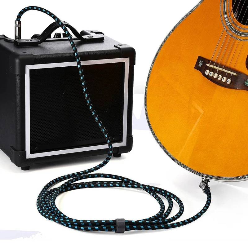 Гитарный кабель с бесшумным прямоугольным и прямым штекерами 1/4 дюйма 6 м Ретро