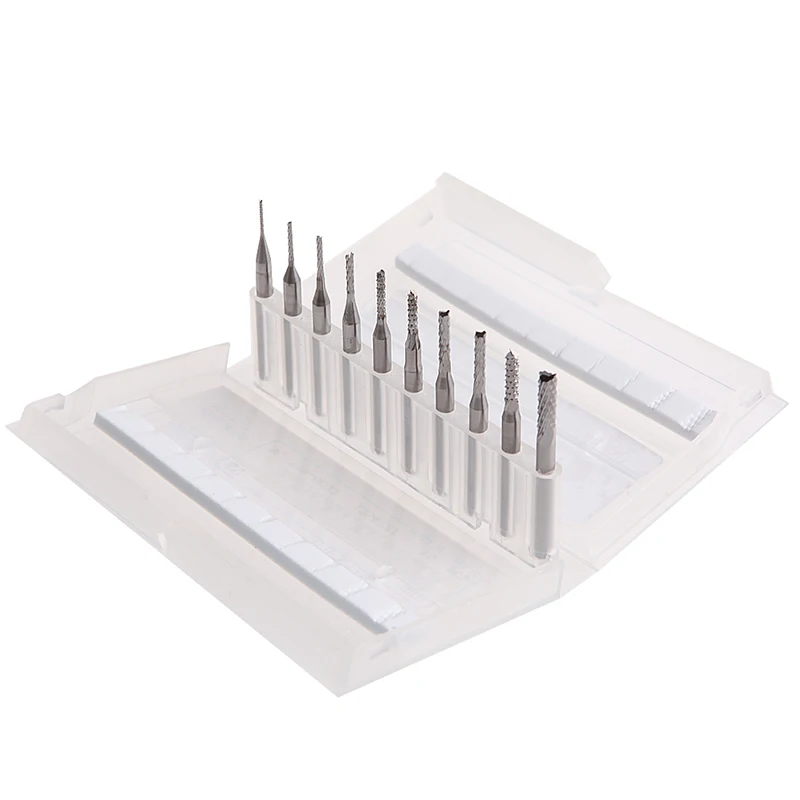 

10Pcs 1/8'' 0.8-3.175mm Drill Bits Engraving Cutter Rotary PCB CNC End Mill Set P0RE